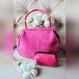 Vintage Suade Kisslock Handbag / Purse & 70's Kisslock Coin Purse